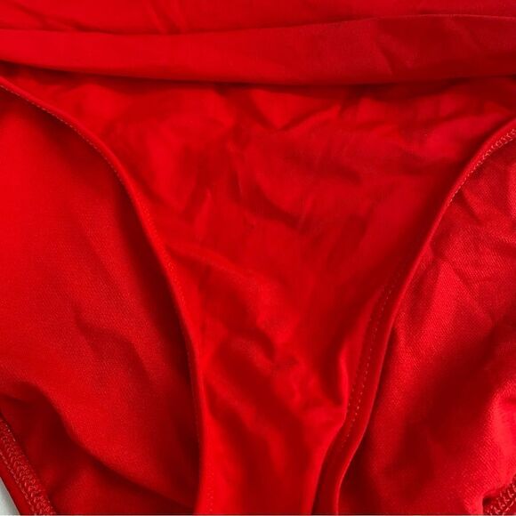 LAUREN RALPH LAUREN Beach Club Solids Wide Shirred Banded Hipster Bottom Red 6 - Picture 5 of 7